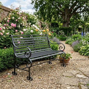 Weatherproof Powder Coated Wrought Iron Park Bench Custom Hand Forged Metal <b>Garden</b> Long Chair 3-<b>Seater</b> - Product Image 3