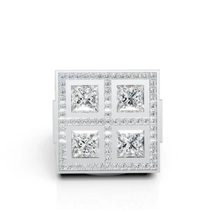 Bague audacieuse en or blanc 14 carats avec diamant taille princesse, bijou raffiné pour homme, ornée de quatre pierres centrales serties - Product Image 1