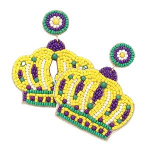 Bordado a mano semilla con cuentas Mardi Gras pendiente de diamantes de imitación Mardi Gras carta cuentas gota pendiente colgante brillante joyería de vacaciones - Product Image 1