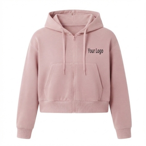 Sudadera con capucha corta para mujer con logotipo personalizado, con cremallera y bolsillos, ropa exterior informal transpirable con logotipo personalizado - Product Image 4