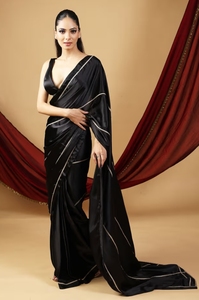 KV <b>Emerald</b> Black and Golden Embellished Luxurious Modern Silk Party Saree - Product Image 2