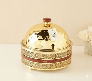 Casserole de luxe en acier inoxydable à base géométrique avec support en bois pour la maison, l'hôtel, les mariages, prix de gros, style Moyen-Orient, buffet - Product Image 4