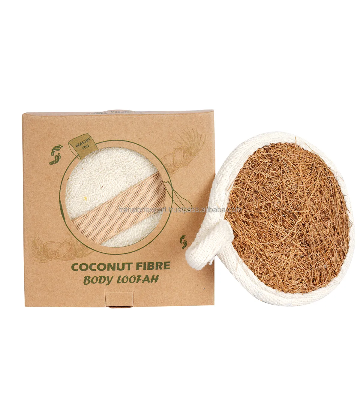 100% natural coconut bath sponge with soft terry back and elastic holder for shower and bath wholesale body bath brush