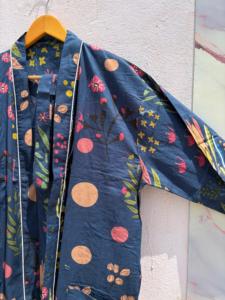Bata Kimono de Algodón Azul Oscuro con Estampado Floral para Mujer, Ligera, Estilo Boho, para Descansar, Vestido de Salón, Túnica de Verano, Cubrebaño de Playa - Product Image 6