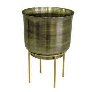 Round Gold Planter with Stand Indoor Planters Living Room Bedroom Hallway Decoration Planters &amp; Pots - Product Image 3