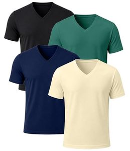 Camiseta casual de manga corta para hombre, cuello en V, lisa, de algodón. - Product Image 2