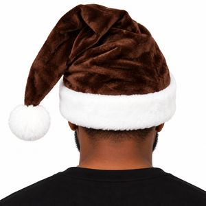 Chapeau de Père Noël en peluche marron et blanc pour homme iota-phi-theta avec logo en lettres grecques brodé or, fausse fourrure douce, Noël, vacances d'hiver - Product Image 2
