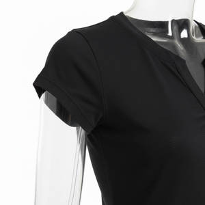 Camisetas de Algodón Lisas para Mujer, Cuello en V Profundo, Estampado Digital con Logotipo, Manga Corta, Transpirables, de Alta Calidad - Product Image 3