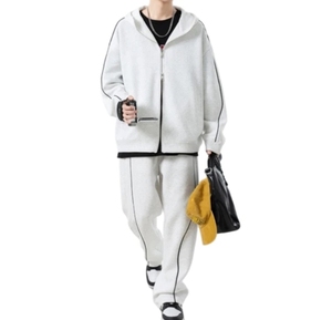 Light <b>Grey</b> Color Baggy Pant Matching Zipper <b>Hoodie</b> <b>Men</b> Tracksuit - Product Image 1