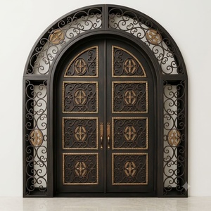 Portail double en fer forgé KHP, forgé à la main, avec ouverture de style européen, montage facile, finition durable avec revêtement en poudre, extérieur - Product Image 1