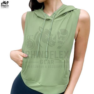 Camiseta sin mangas con capucha para mujer al por mayor, con espalda abierta, para gimnasio, top deportivo con capucha para mujer - Product Image 5