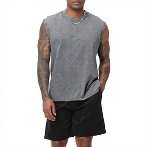 Débardeurs de sport pour hommes en coton 100% tricoté, respirant, personnalisé, style streetwear, sans manches, effet délavé - Product Image 1