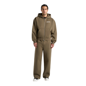 Mens Full Zip Hooded Eco-Friendly Streetwear Tracksuit Wide Leg <b>Trousers</b> Drawstring Waist Open Hem Regular Fit Casual Two Piece - Product Image 1