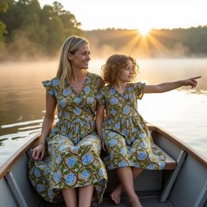 Robe verte au henné à manches flottantes pour filles avec décolleté en V, confectionnée par des artisans pour une tenue décontractée et un tissu en coton doux - Product Image 6