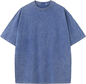 Camiseta de Alta Calidad, Lisa, con Hombros Caídos, Estilo Vintage, 100% Algodón, Transpirable, Cuello Redondo Amplio, Manga Corta, Color Sólido, para Verano - Product Image 1