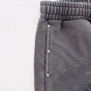 High Quality Rivet Mens 2 Piece <b>Set</b> American Acid Washed Breathable Letter Print Streetwear 100% Cotton <b>Knitted</b> Shorts Pants - Product Image 5