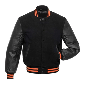 Veste bomber varsity en cuir véritable pour homme, logo personnalisé, OEM, vente en gros, veste de baseball noire, doublure en nylon/coton, hiver - Product Image 1