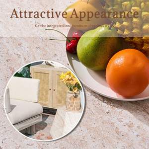 Table d'appoint beige aspect marbre, utilisation intérieure et extérieure, fabriquée en oxyde de magnésium - Product Image 6