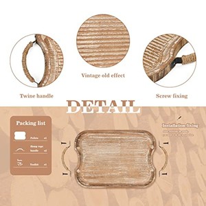 ถาดเสิร์ฟไม้วอลนัทลายไม้เก่าพร้อมหูจับเชือก |   งานฝีมือขายส่ง - Product Image 4