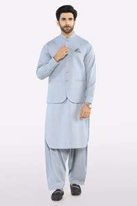 Nouvel ensemble Kurta Pajama traditionnel bleu clair avec gilet, coupe régulière, toutes saisons, tenue décontractée, style Inde Pakistan - Product Image 3
