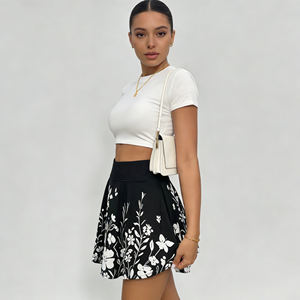 Hot sale on Temu | Black Base White Floral Pattern Mini <b>Skirt</b> High Elastic Waist Pleated Swing <b>Skirt</b> <b>for</b> Women <b>Summer</b> Daily Wear - Product Image 4