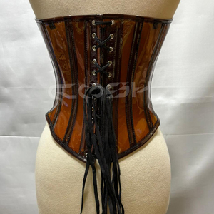 Corsé de PVC transparente marrón al por mayor con cuello halter y cremallera frontal |   Corsé de vinilo para discoteca - Product Image 6