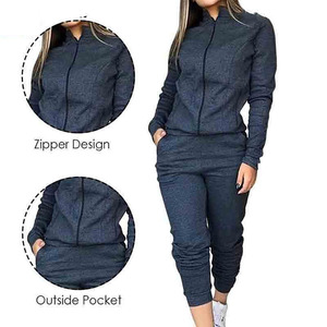 Conjunto de Sudadera de Forro Polar de Calidad Superior con Cuello Alto, Manga Larga y Diseño con Cremallera, y Pantalones Estilo Pileta hasta el Tobillo para Mujer - Product Image 6