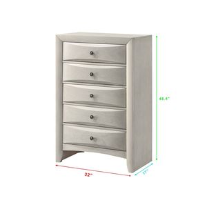 Contemporary Wooden Five-Drawer <b>Chest</b> with Neutral White Finish Curved Drawer Fronts 1pc Dresser <b>Storage</b> - Product Image 2