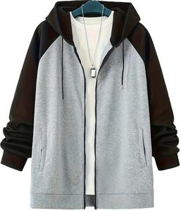 Sweat-shirt à capuche sportif décontracté pour hommes Design Color Block Coupe régulière avec poches Gris et noir Confort au quotidien Bangladesh - Product Image 1