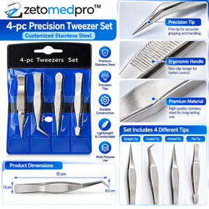 Pinzas de Precisión de 15 cm de Acero Inoxidable Plateado, Personalizadas, con Punta Fina, Herramienta Manual para Belleza y Manualidades, ZETOMEDPRO - Product Image 2