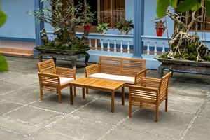Conjunto de Muebles de Exterior de Grado Comercial, Madera de Acacia Sólida con Cojines Blancos Extraíbles Resistentes a la Intemperie para Hoteles y Resorts - Product Image 2