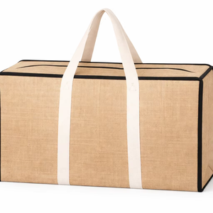 Sac de rangement en jute naturel durable avec fermeture éclair, grande capacité, organisateur écologique avec poignées en coton - Product Image 6