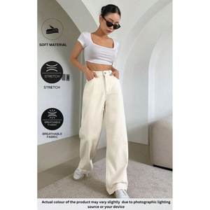 Jean en denim large pour femme, élégant, tendance, de luxe, taille haute, coupe ample, écologique, couleur crème, style décontracté streetwear, tailles 26 à 40 - Product Image 2