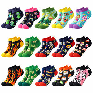 Chaussettes de cheville personnalisées imprimées pour hommes et femmes, motif dessin animé coloré, mélange de coton, chaussettes décontractées, vente en gros - Product Image 1