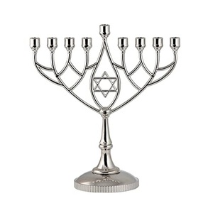 Bougeoir en métal Menorah 9 bras nickelé hanoukka porte-bougie en métal Menorah - Product Image 2