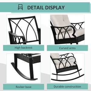 Sedia a dondolo da esterno in alluminio con braccioli, in vimini, con cuscini imbottiti e imbottitura in poliestere per giardino - Product Image 6
