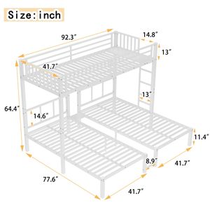 Letto a Castello Triplo in Metallo Bianco con Letto Singolo XL Sopra e Letti Singoli per Bambini con Caratteristiche Twin Over Twin - Product Image 4