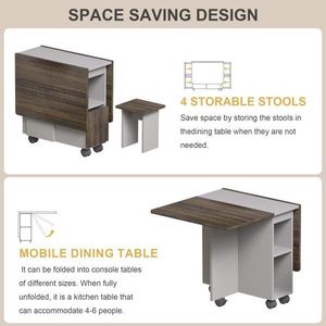 Set Tavolo da Pranzo Pieghevole Estensibile Regolabile a 5 Pezzi con 4 Sedie per 4 Persone, Tavolo da Cucina/Sala da Pranzo in Legno con Piano Ribaltabile da 55 Pollici - Product Image 3
