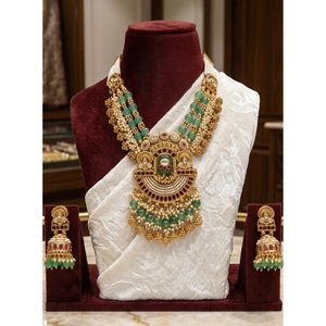 Ensemble collier et boucles d'oreilles en moissanite plaqué or de qualité supérieure Eleqant Heritage Rajwadhi pour mariage, fiançailles, soirée - Product Image 1