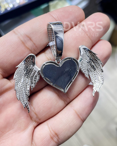 จี้รูปหัวใจปีกนางฟ้า เงินแท้ 925 ประดับเพชรระยิบระยับ จี้รูปหัวใจแบบซับลิเมชั่น จี้ปีกแบบฮิปฮอป เครื่องประดับฮิปฮอป - Product Image 2