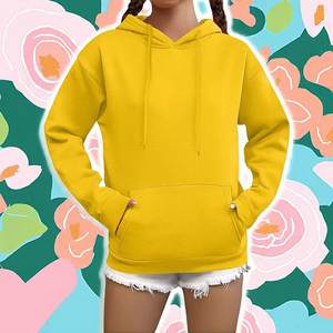 เสื้อฮู้ดผู้หญิงสีเหลืองล้วน ผ้าฟลีซ 100% โพลีเอสเตอร์ ถักแบบลำลอง ความยาวสั้น มีกระเป๋า เหมาะสำหรับใส่ในฤดูหนาว - Product Image 1