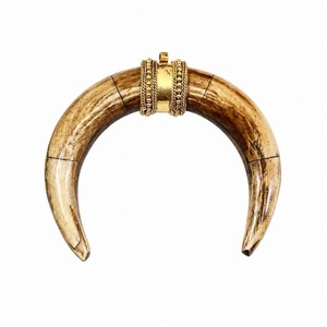 Premium Handmade Buffalo Bone Crescent Pendant With Brass Viking Tribal <b>Locket</b> Medieval Charm Jewelry From Manufacturer - Product Image 2