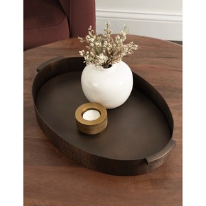 Oval Metal Serving Tray With Textured Edge Minimalist Design Durable Decorative Plate Solid Color - Product Image 5