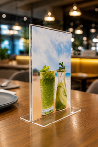<b>A4</b> Size Customized for Pre-Assembled Clear Plastic Modern Sign <b>Stand</b> Vertical <b>Display</b> Holder for Menus Promotions - Product Image 5