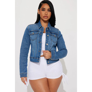 Custom <b>Vintage</b> Washed Denim Jacket S-6XL Plus Women Cropped Blue Denim Coat <b>Button</b> Front OEM Wholesale Factory Direct Supply - Product Image 6