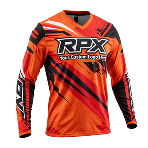 Jersey de Motocross Deportivo de Manga Larga Sublimado, Jersey de Carreras de Motocicleta Naranja y Negro de Secado Rápido - Product Image 4