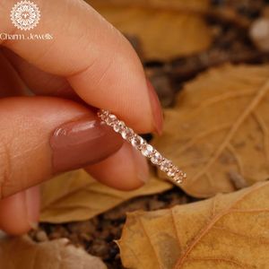 Charm_Jewells Moissanite <b>Eternity</b> Band <b>Ring</b> Round Brilliant Cut Pave Setting 925 <b>Silver</b> Women's Classic Engagement <b>Ring</b> - Product Image 5