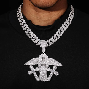 Pendentif Croix d'Ange Sertie de Moissanite Starspire Jewels avec Ailes, en Argent 925 Plaqué Rhodium, Charme Unisexe Hip-Hop, Anniversaire - Product Image 4