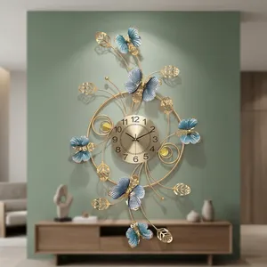 Décoration murale en métal avec horloge murale pour salon |   Horloge murale décorative en métal |   Sculpture murale moderne - Product Image 5