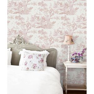 Carta da Parati Adesiva Rimovibile Vintage Bianca e Rosa per Camera da Letto e Bagno, Rivestimento Murale Staccabile - Product Image 5